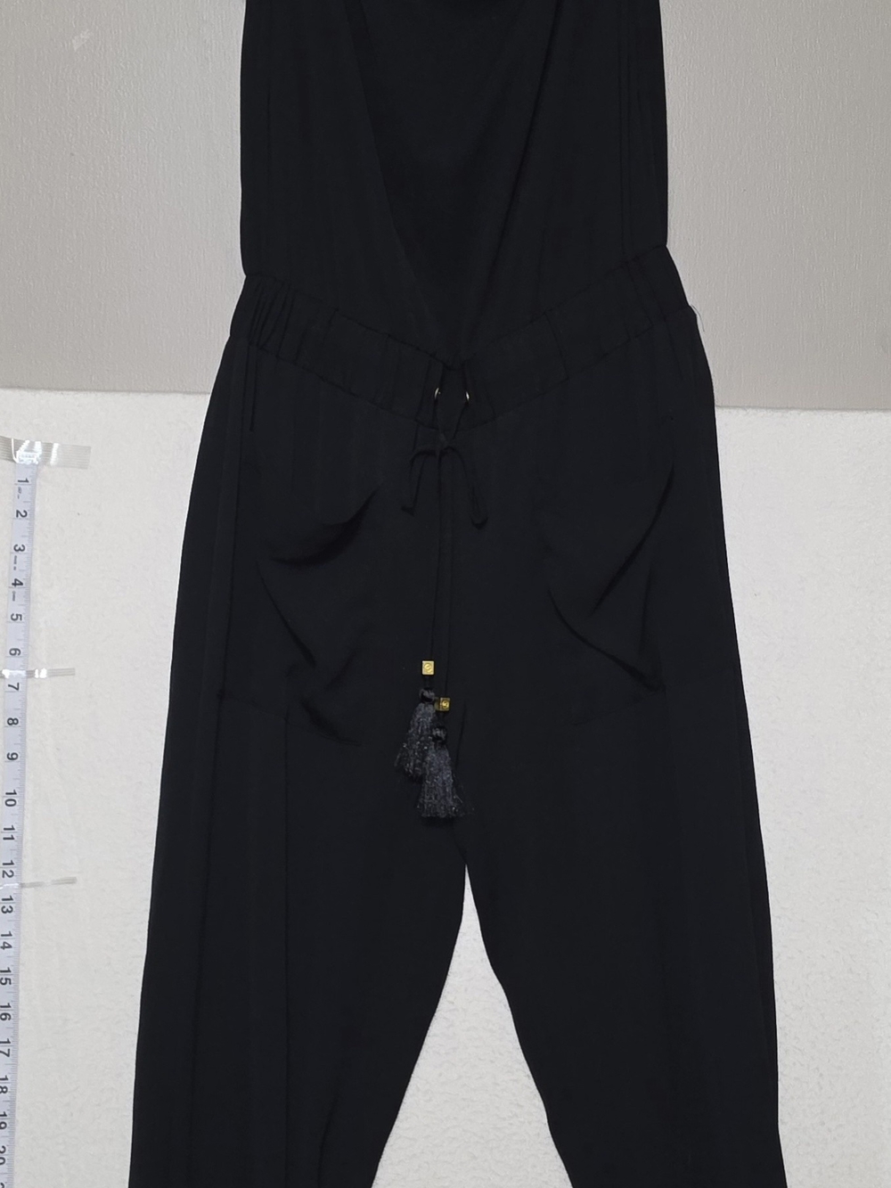 Michael Kors Black Sleeveless Jumpsuit with Tassel Drawstring